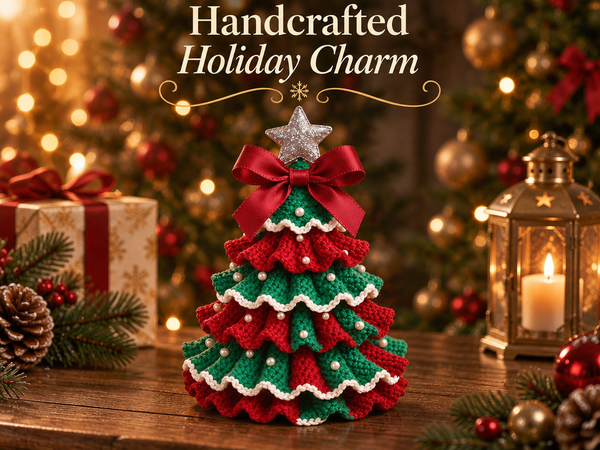 HASTHIP DIY Crochet Christmas Tree Kit with Hook, Soft Yarn, Pearls, Bows and Beginner Instructions