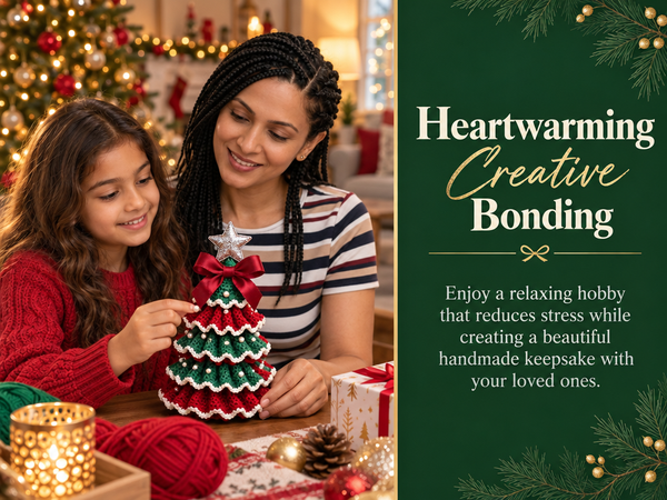HASTHIP DIY Crochet Christmas Tree Kit with Hook, Soft Yarn, Pearls, Bows and Beginner Instructions