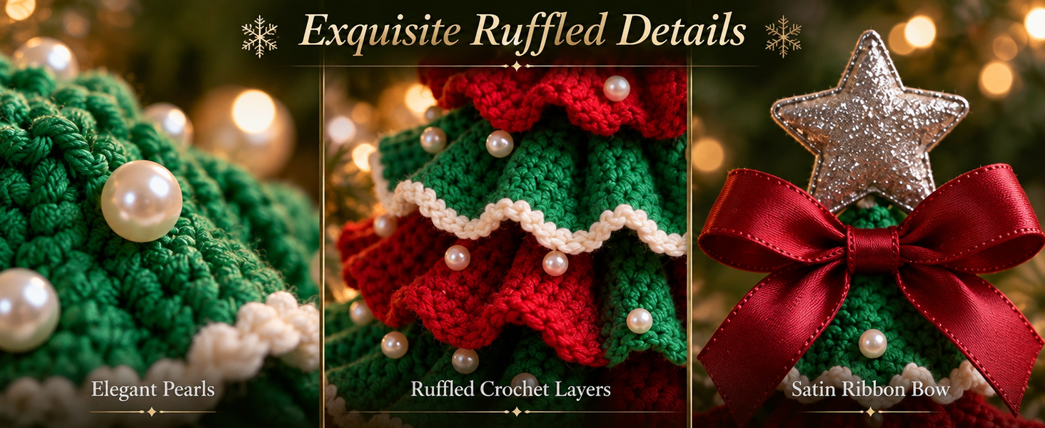 HASTHIP DIY Crochet Christmas Tree Kit with Hook, Soft Yarn, Pearls, Bows and Beginner Instructions