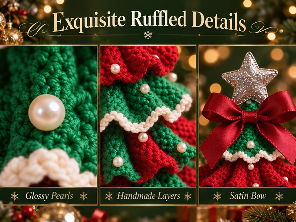 HASTHIP DIY Crochet Christmas Tree Kit with Hook, Soft Yarn, Pearls, Bows and Beginner Instructions