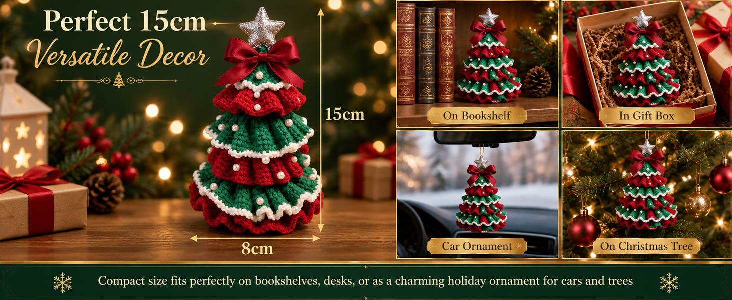 HASTHIP DIY Crochet Christmas Tree Kit with Hook, Soft Yarn, Pearls, Bows and Beginner Instructions
