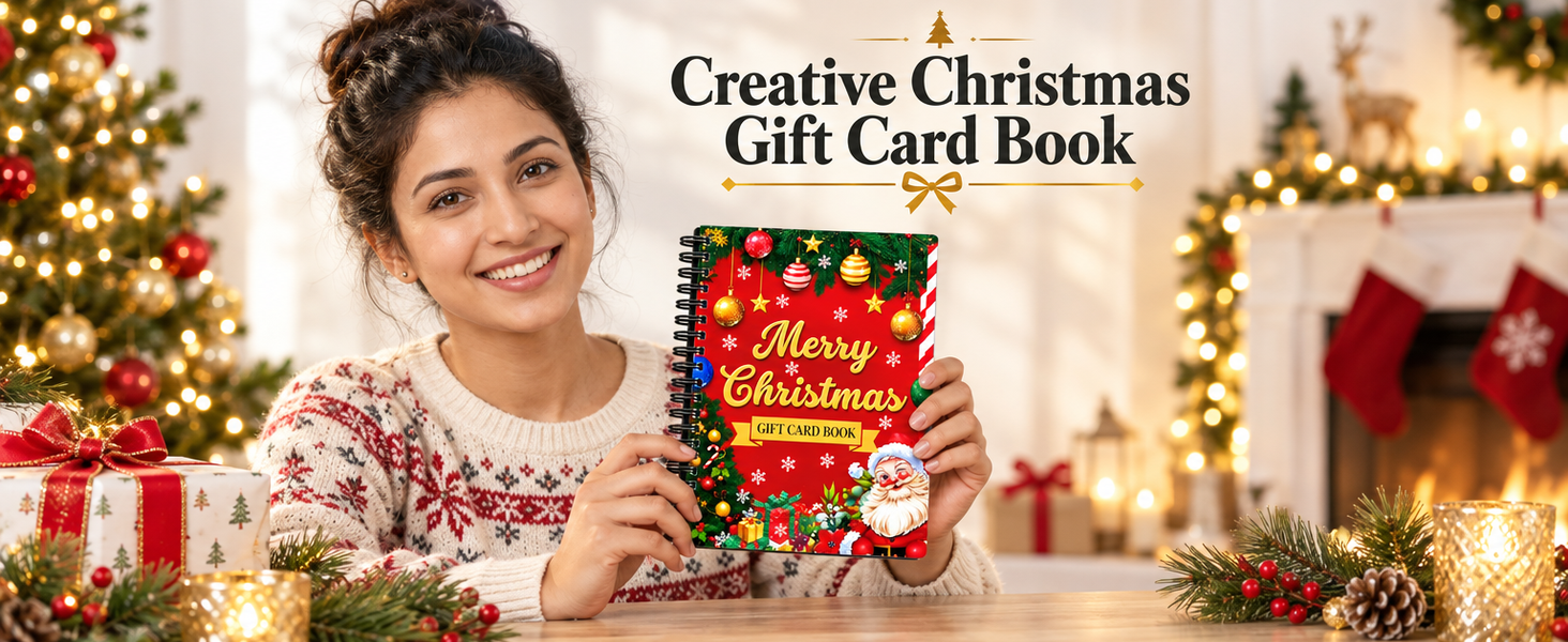 HASTHIP Christmas Gift Card Book, Spiral Bound with 16 Themed Pages, 5x7 Inch Size for DIY Holiday Gifting