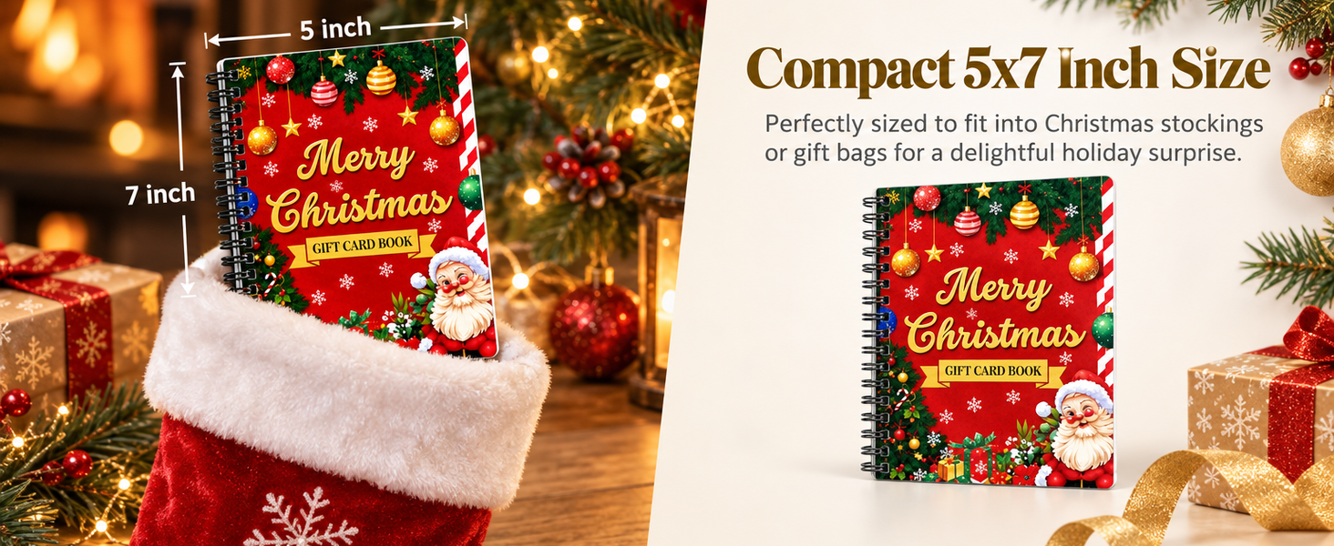 HASTHIP Christmas Gift Card Book, Spiral Bound with 16 Themed Pages, 5x7 Inch Size for DIY Holiday Gifting