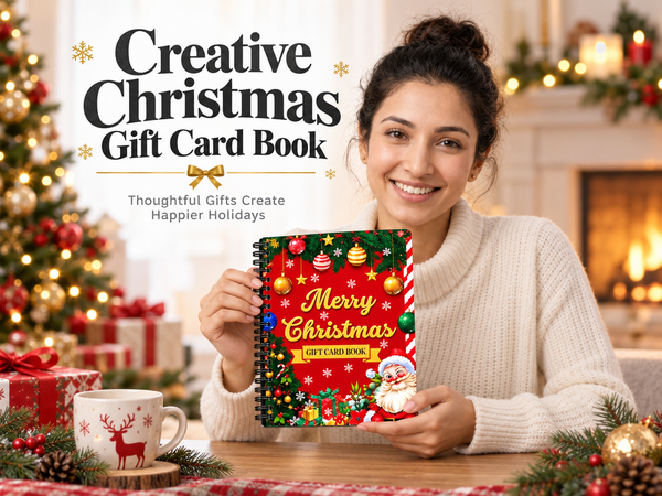 HASTHIP Christmas Gift Card Book, Spiral Bound with 16 Themed Pages, 5x7 Inch Size for DIY Holiday Gifting