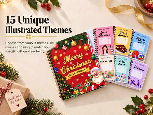 HASTHIP Christmas Gift Card Book, Spiral Bound with 16 Themed Pages, 5x7 Inch Size for DIY Holiday Gifting