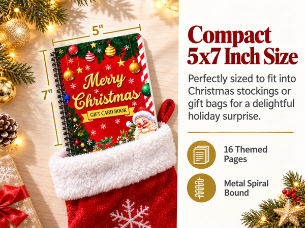 HASTHIP Christmas Gift Card Book, Spiral Bound with 16 Themed Pages, 5x7 Inch Size for DIY Holiday Gifting