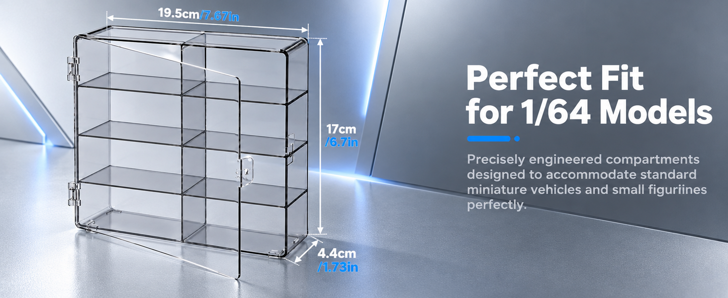 HASTHIP 8-Slot Grey Transparent Car Display Case for 1/64 Scale Cars, Stackable and Wall-Mountable