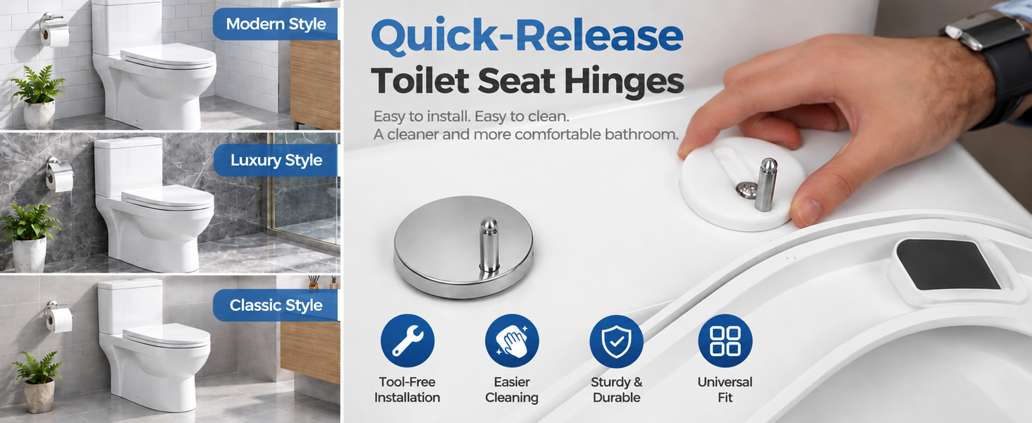 HASTHIP 6-Piece Toilet Seat Fixing Kit with Black Stainless Steel Hinges and Top-Fix Rubber Nuts