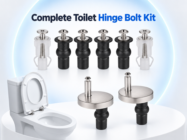 HASTHIP 6-Piece Toilet Seat Fixing Kit with Black Stainless Steel Hinges and Top-Fix Rubber Nuts