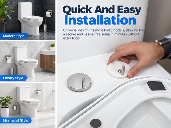 HASTHIP 6-Piece Toilet Seat Fixing Kit with Black Stainless Steel Hinges and Top-Fix Rubber Nuts