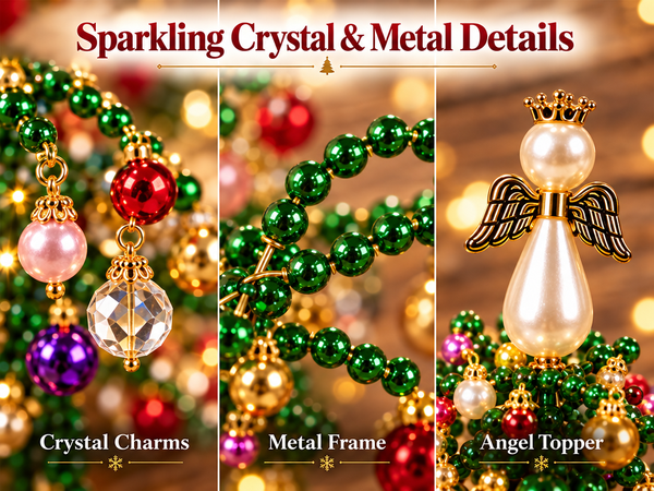 HASTHIP DIY Beaded Christmas Tree Kit with Metal Frame, Angel Topper and Colorful Beads