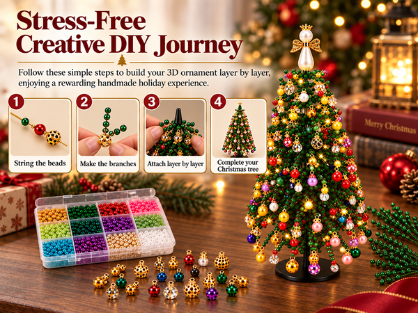 HASTHIP DIY Beaded Christmas Tree Kit with Metal Frame, Angel Topper and Colorful Beads