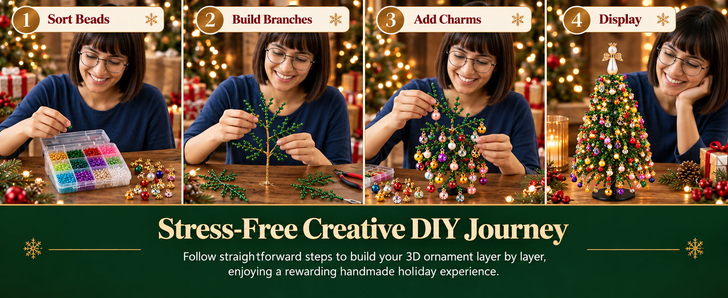 HASTHIP DIY Beaded Christmas Tree Kit with Metal Frame, Angel Topper and Colorful Beads