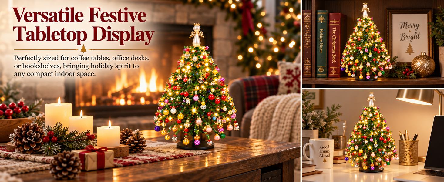 HASTHIP DIY Beaded Christmas Tree Kit with Metal Frame, Angel Topper and Colorful Beads