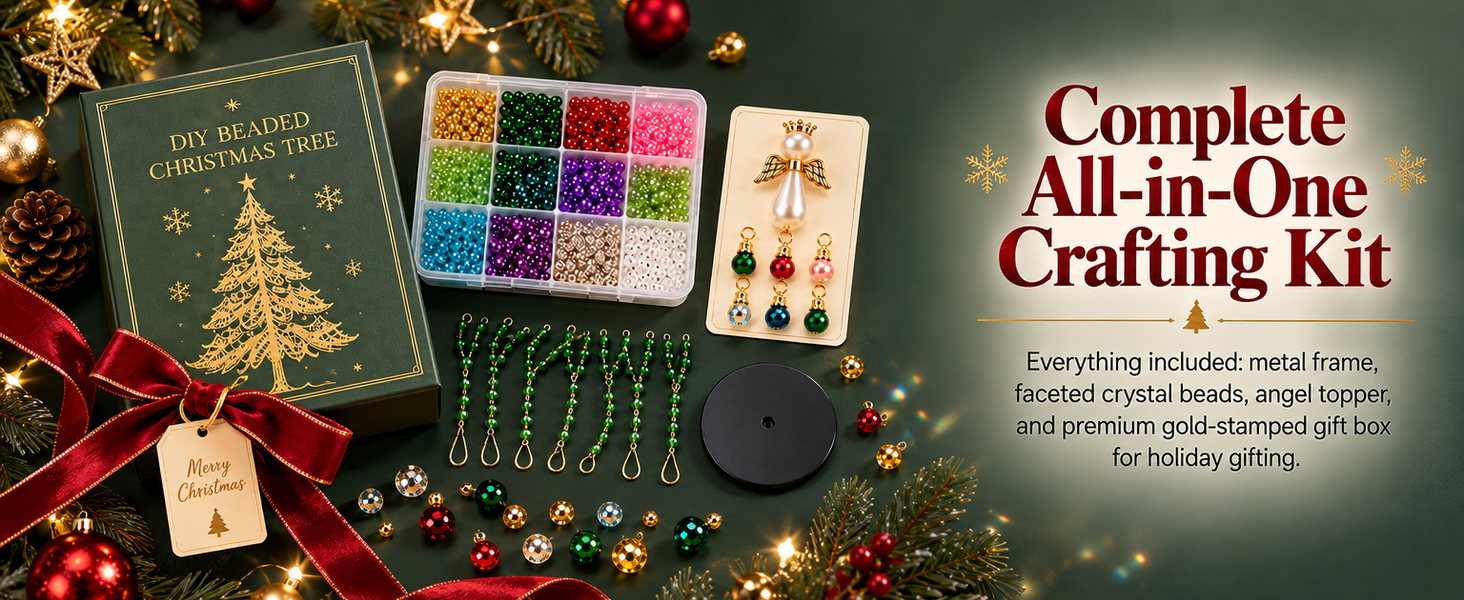 HASTHIP DIY Beaded Christmas Tree Kit with Metal Frame, Angel Topper and Colorful Beads