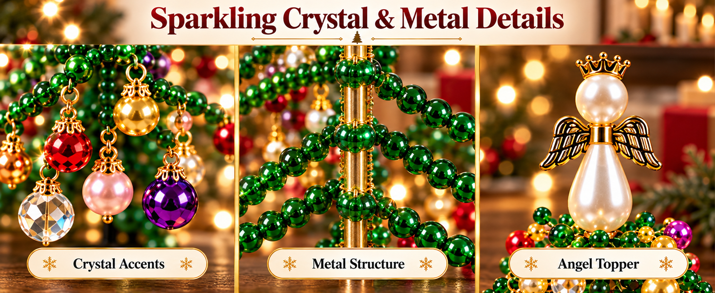 HASTHIP DIY Beaded Christmas Tree Kit with Metal Frame, Angel Topper and Colorful Beads