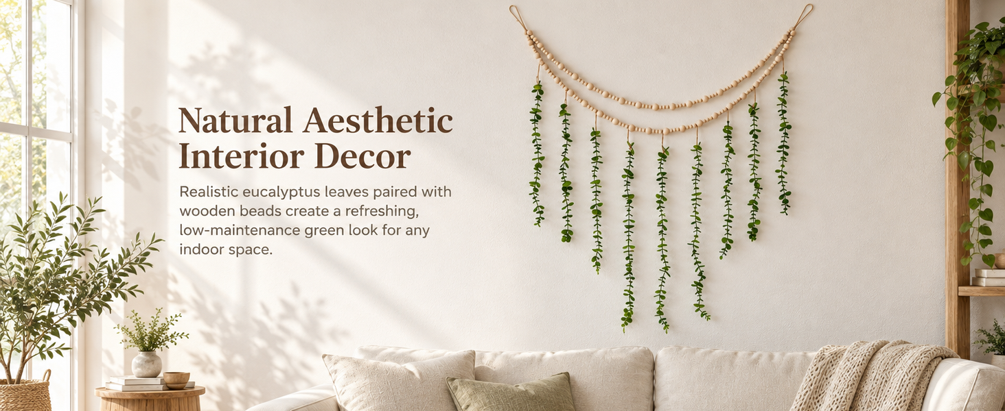 HASTHIP Boho Hanging Photo Display with Artificial Greenery, 20 Clips and Non-Marking Hooks