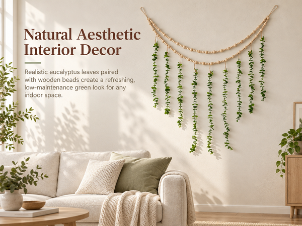 HASTHIP Boho Hanging Photo Display with Artificial Greenery, 20 Clips and Non-Marking Hooks