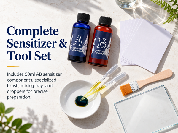 HASTHIP Cyanotype Kit with Two-Component Sensitizer, 20 A5 Sheets and Nature-Print Tools