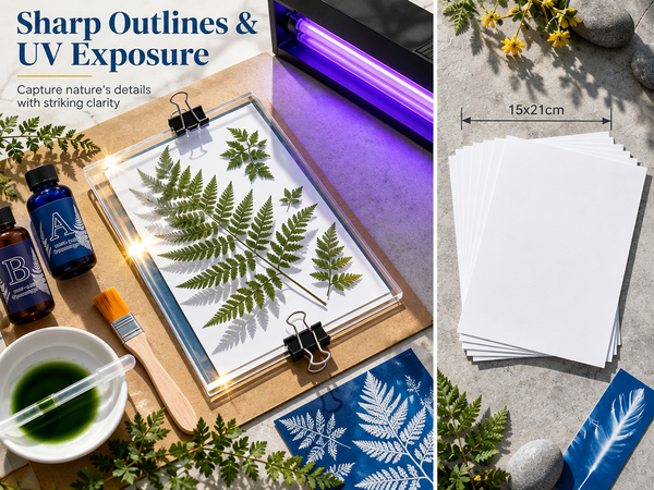 HASTHIP Cyanotype Kit with Two-Component Sensitizer, 20 A5 Sheets and Nature-Print Tools