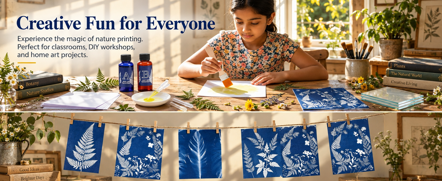 HASTHIP Cyanotype Kit with Two-Component Sensitizer, 20 A5 Sheets and Nature-Print Tools
