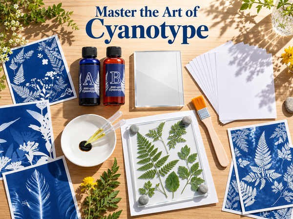 HASTHIP Cyanotype Kit with Two-Component Sensitizer, 20 A5 Sheets and Nature-Print Tools