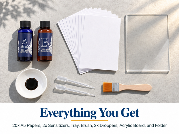 HASTHIP Cyanotype Kit with Two-Component Sensitizer, 20 A5 Sheets and Nature-Print Tools