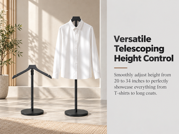 HASTHIP Adjustable Shirt Display Stand with Solid Wood Hanger and Weighted Round Metal Base