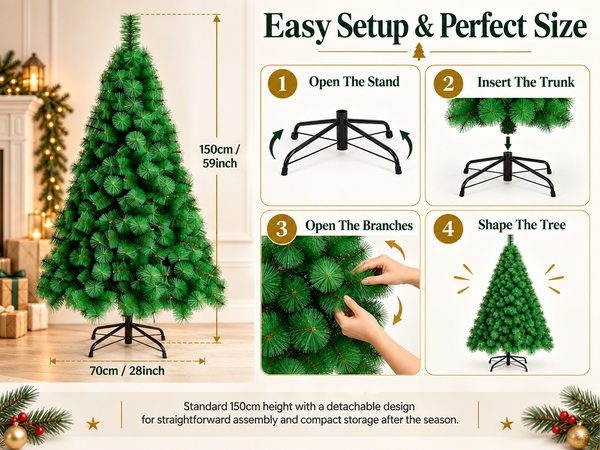 HASTHIP 5 Pies Artificial Christmas Tree with Realistic Green Pine Needles and Detachable Metal Stand