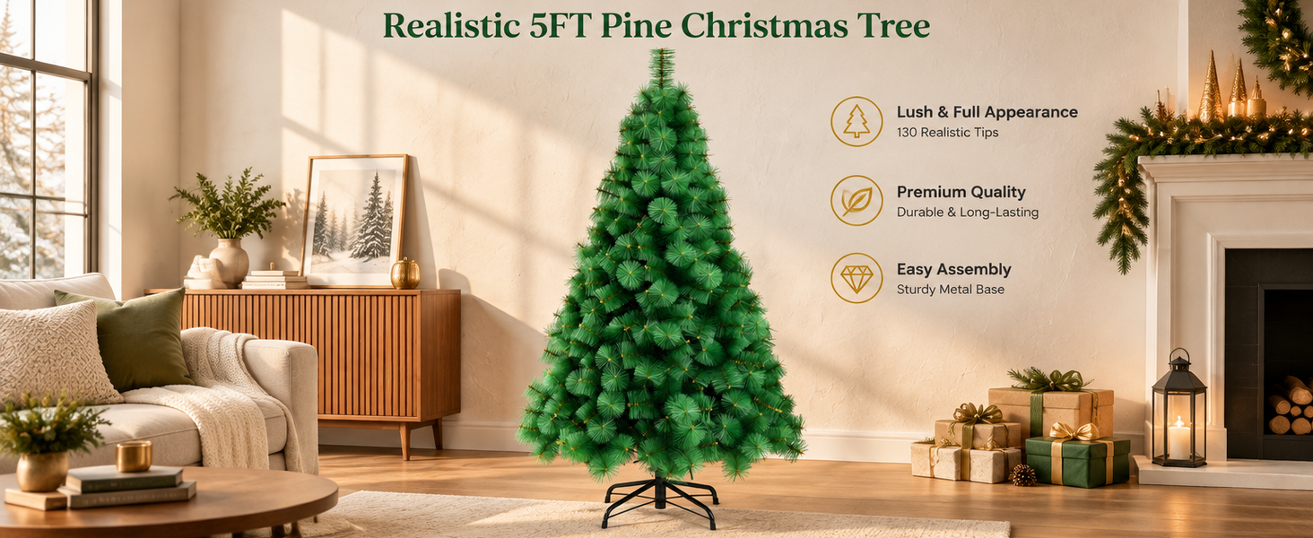 HASTHIP 5 Pies Artificial Christmas Tree with Realistic Green Pine Needles and Detachable Metal Stand
