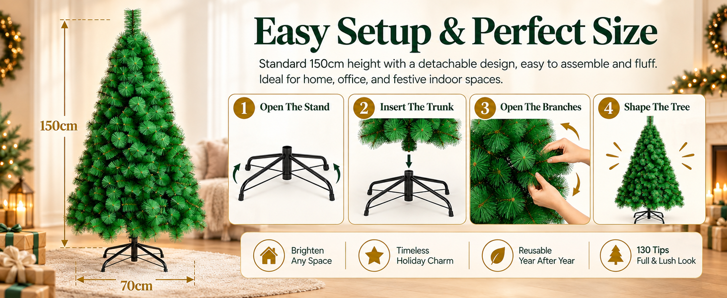 HASTHIP 5 Pies Artificial Christmas Tree with Realistic Green Pine Needles and Detachable Metal Stand