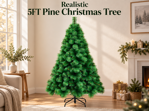 HASTHIP 5 Pies Artificial Christmas Tree with Realistic Green Pine Needles and Detachable Metal Stand