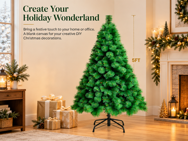 HASTHIP 5 Pies Artificial Christmas Tree with Realistic Green Pine Needles and Detachable Metal Stand