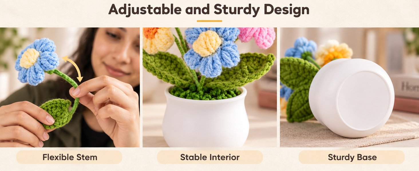 HASTHIP Handmade Crochet Potted Daisy with Colorfast Yarn for Home, Office or Car Decor
