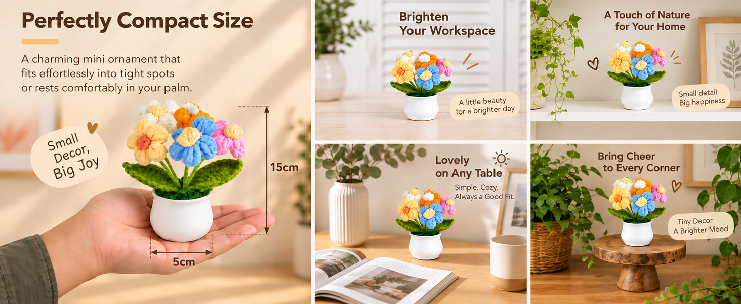 HASTHIP Handmade Crochet Potted Daisy with Colorfast Yarn for Home, Office or Car Decor