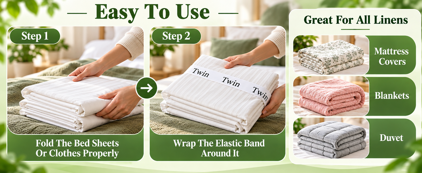 HASTHIP Bed Sheet Organizer Bands, 4-Pack Stretchy Fabric with Twin, Full, Queen and King Labels