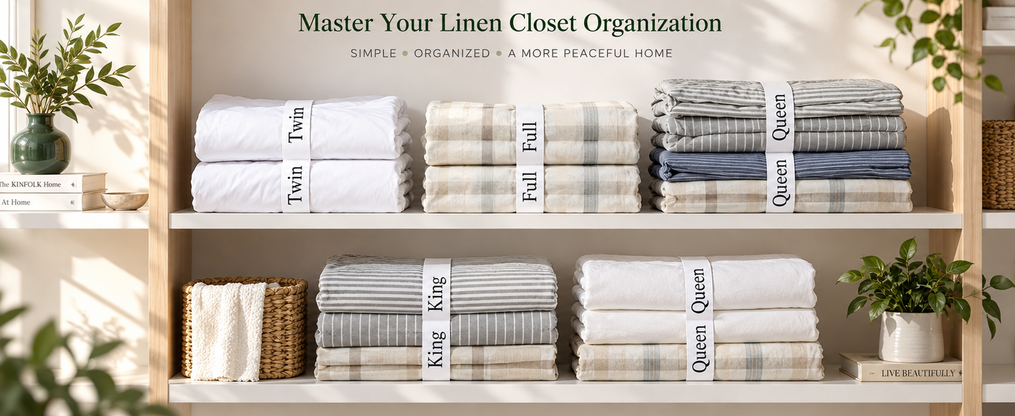 HASTHIP Bed Sheet Organizer Bands, 4-Pack Stretchy Fabric with Twin, Full, Queen and King Labels