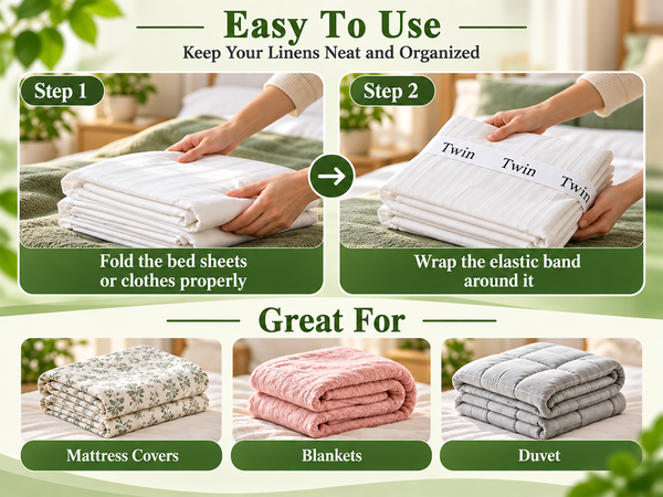 HASTHIP Bed Sheet Organizer Bands, 4-Pack Stretchy Fabric with Twin, Full, Queen and King Labels