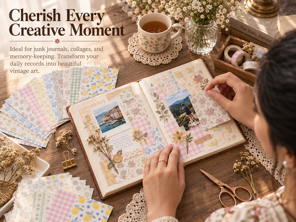 HASTHIP Double-Sided Floral Scrapbook Paper, 60 Sheets, 20 Vintage Designs for Journals and Crafts