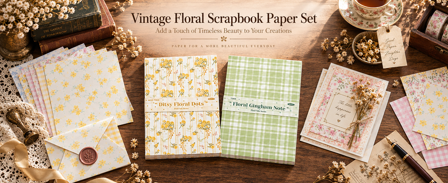 HASTHIP Double-Sided Floral Scrapbook Paper, 60 Sheets, 20 Vintage Designs for Journals and Crafts