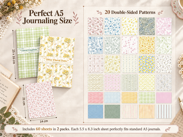 HASTHIP Double-Sided Floral Scrapbook Paper, 60 Sheets, 20 Vintage Designs for Journals and Crafts