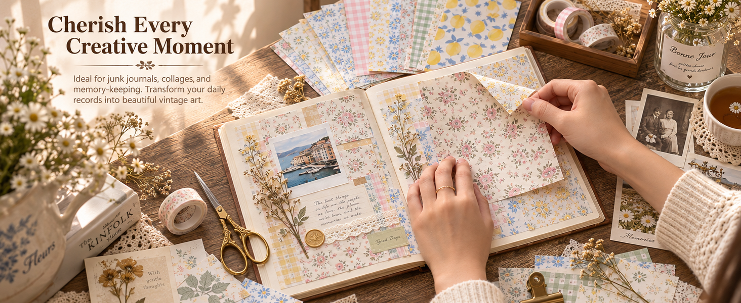 HASTHIP Double-Sided Floral Scrapbook Paper, 60 Sheets, 20 Vintage Designs for Journals and Crafts