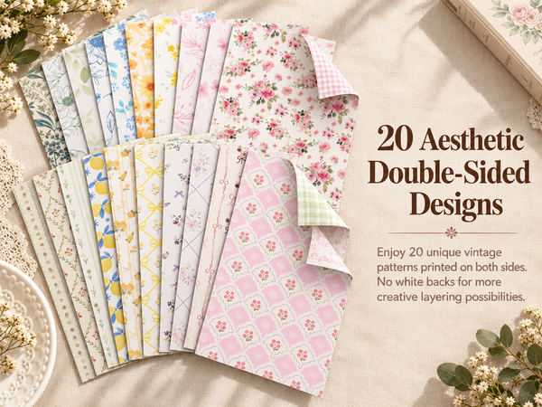 HASTHIP Double-Sided Floral Scrapbook Paper, 60 Sheets, 20 Vintage Designs for Journals and Crafts