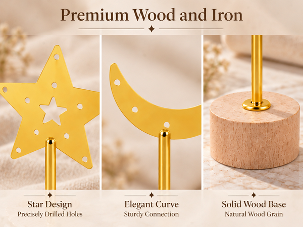 HASTHIP 3 Pcs Star and Moon T Bar Earring Display Stand with Wood Base Featuring 3