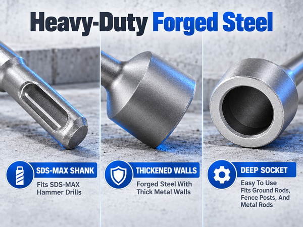 HASTHIP 21mm SDS Plus Ground Rod Driver Socket in Forged Steel, 85mm Long, for Driving Rebar and T Posts