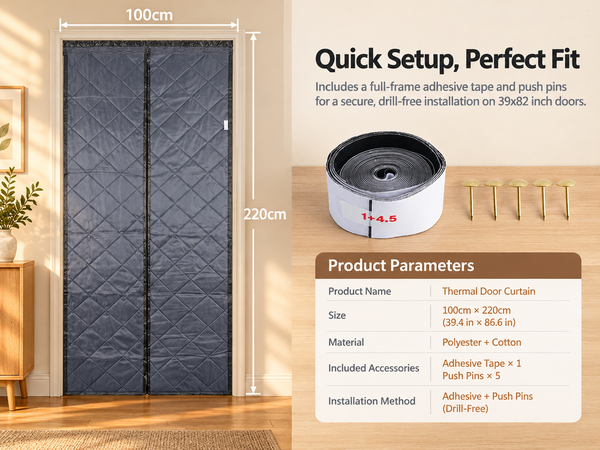 HASTHIP Thermal Insulated Door Curtain, 39 x 86 inches, for 39 x 82-inch Doorways