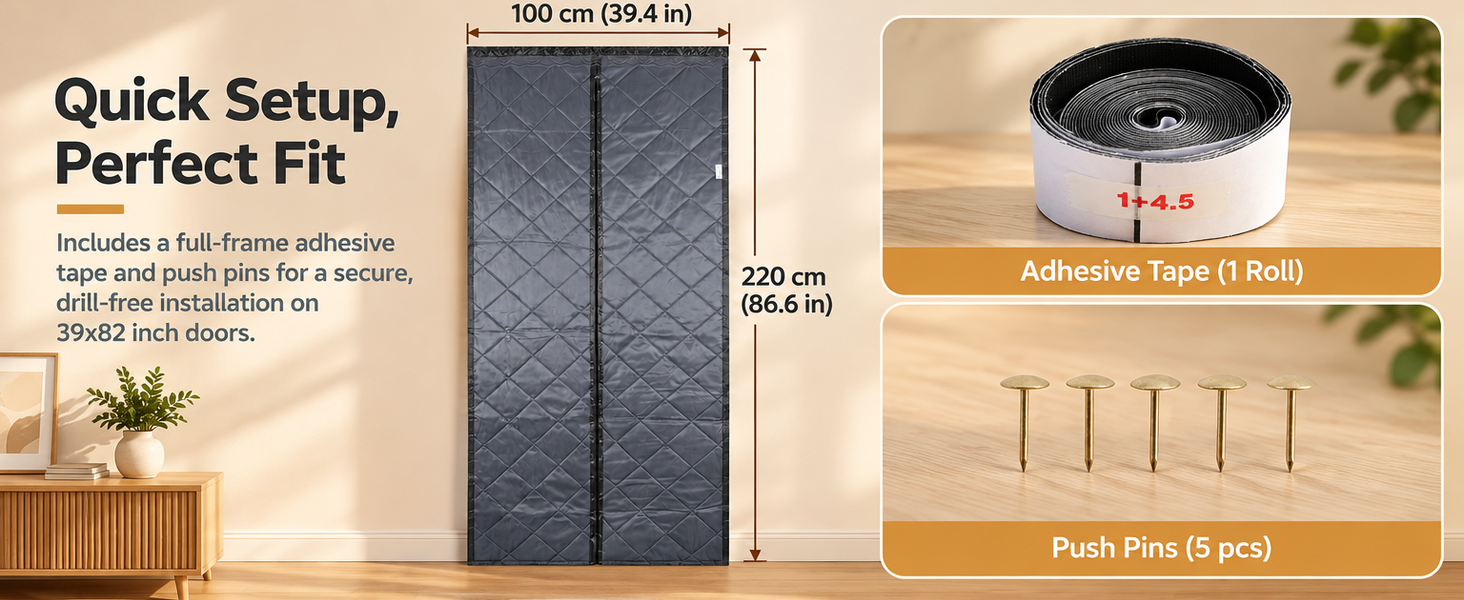HASTHIP Thermal Insulated Door Curtain, 39 x 86 inches, for 39 x 82-inch Doorways