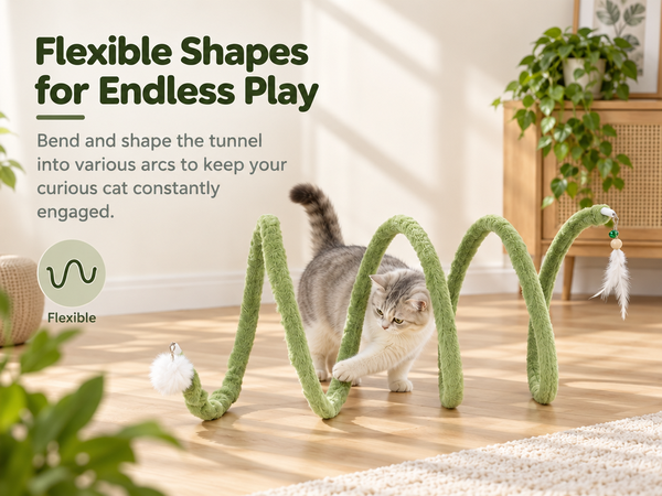 Qpets Wavy Cat Tunnel with Flexible Steel Frame, Plush Ball and Bell for Indoor Play
