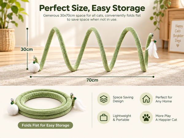 Qpets Wavy Cat Tunnel with Flexible Steel Frame, Plush Ball and Bell for Indoor Play