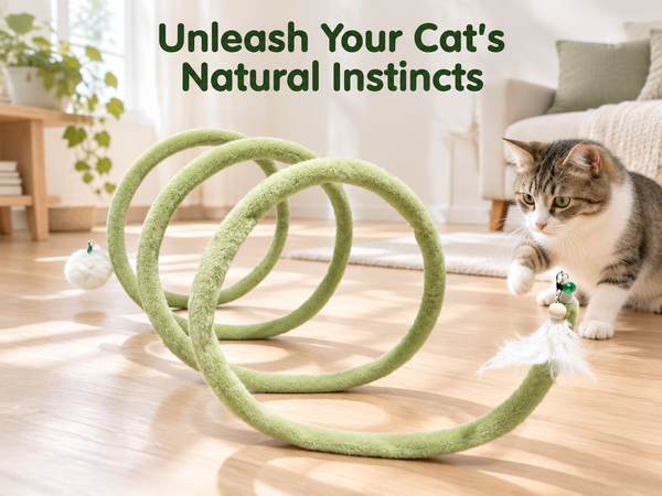 Qpets Wavy Cat Tunnel with Flexible Steel Frame, Plush Ball and Bell for Indoor Play